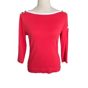 Lauren Ralph Lauren Top Women Size M Cotton Classic Red Orange Preppy Academia